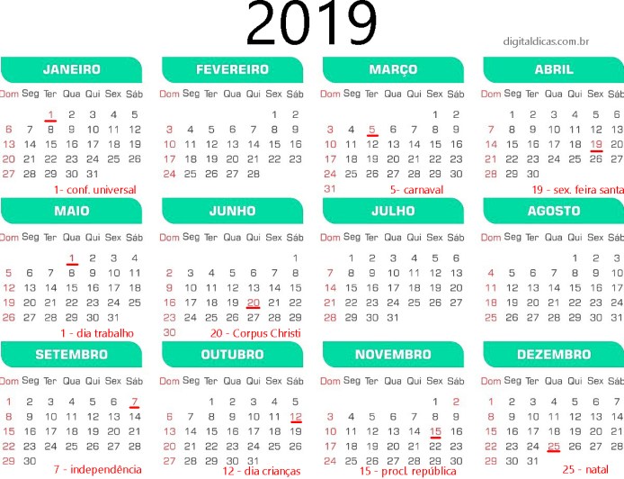 calendario 2019 2019 para imprimir pdf
