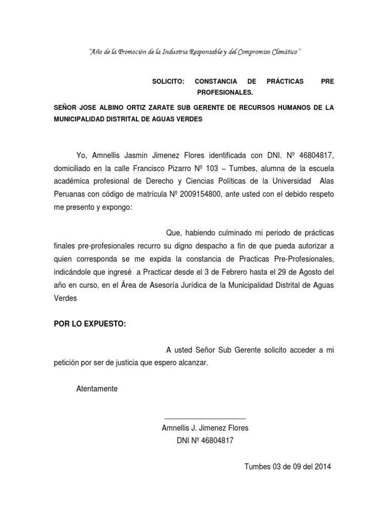 carta de solicitud de practica profesional derecho en chile