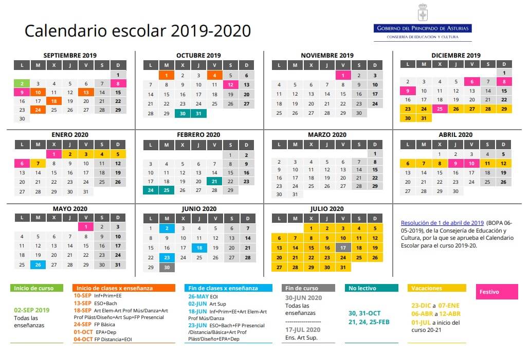 calendario escolar 2019 para imprimir pdf
