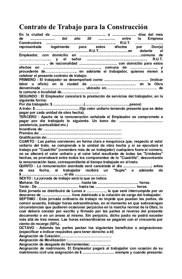 contratos de trabajo en chile pdf